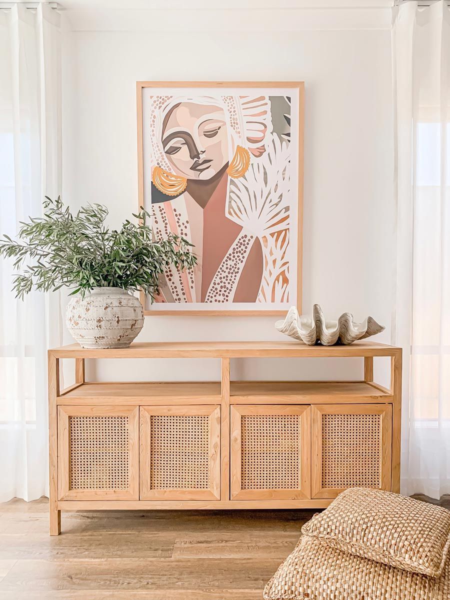 Mesa De Arrimo Con 4 Puertas De Tela De Yute